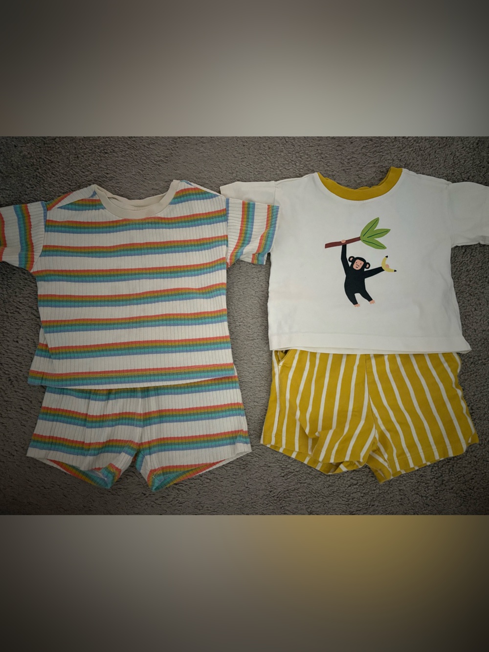 Hanna Andersson White Monkey Tee with Mustard Yellow Stripe Shorts